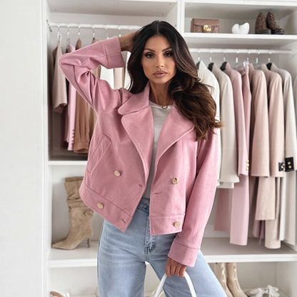 Women's fashionable biker jacket in a casual style with snap button closure and practical pockets NOVAE