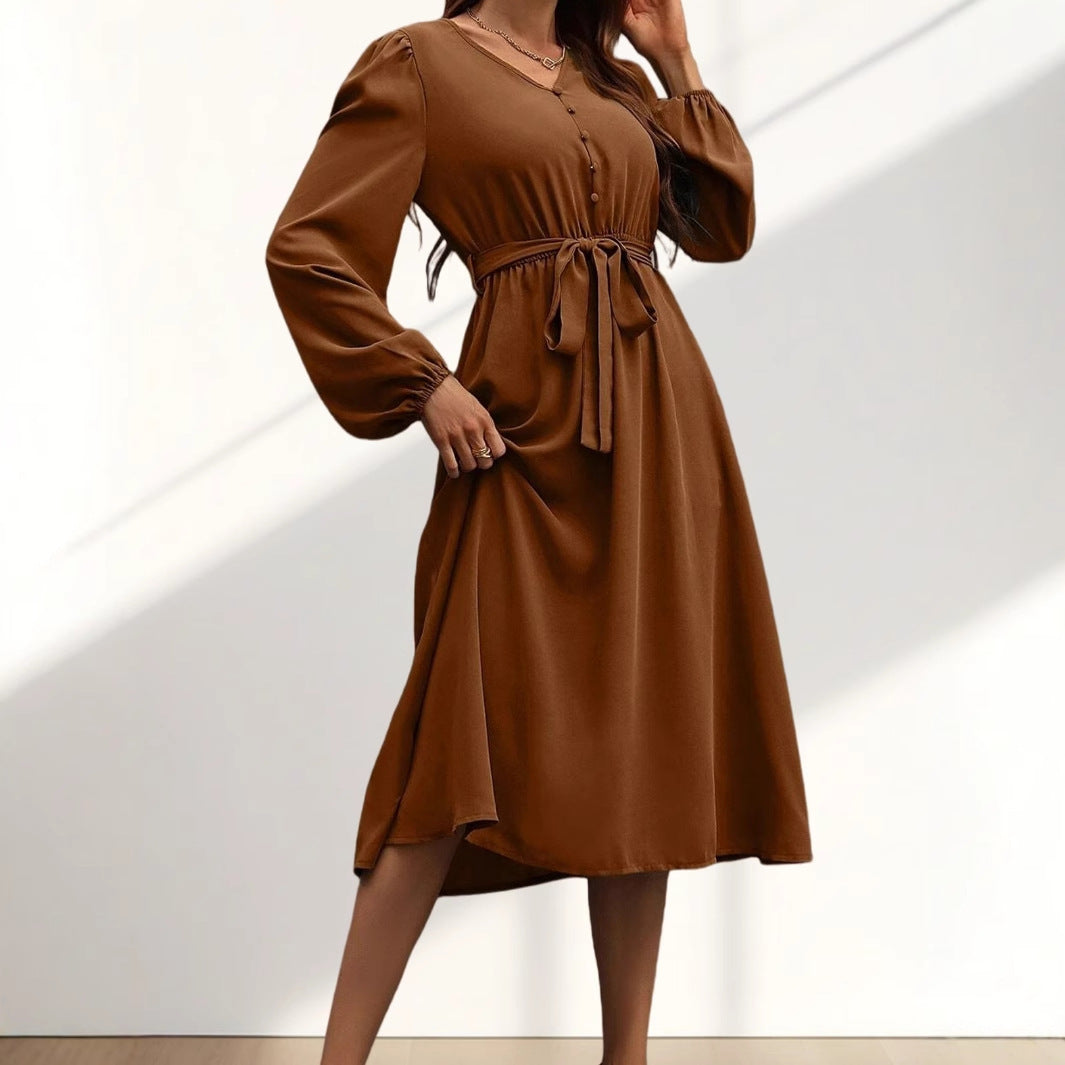 Women's midi dress with waist belt and button details NOVAE