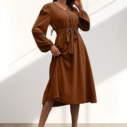 Women's midi dress with waist belt and button details NOVAE