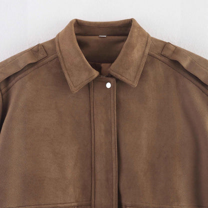 Women's casual faux leather jacket in an oversized cut with practical pockets NOVAE