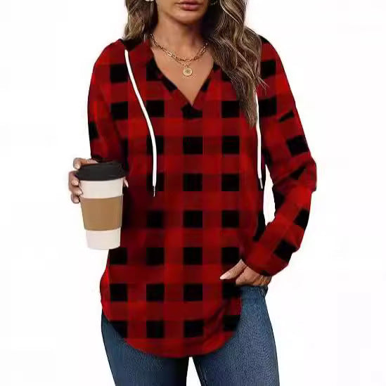 Women's casual checked blouse with hood NOVAE