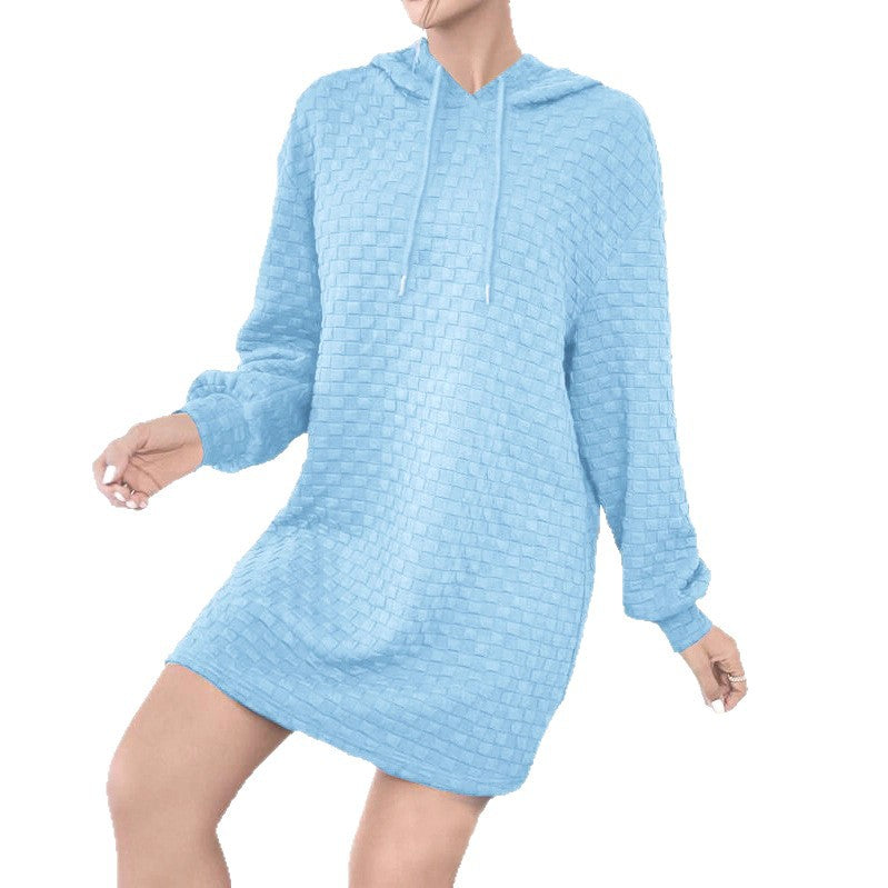 Women's hooded dress in textured material NOVAE