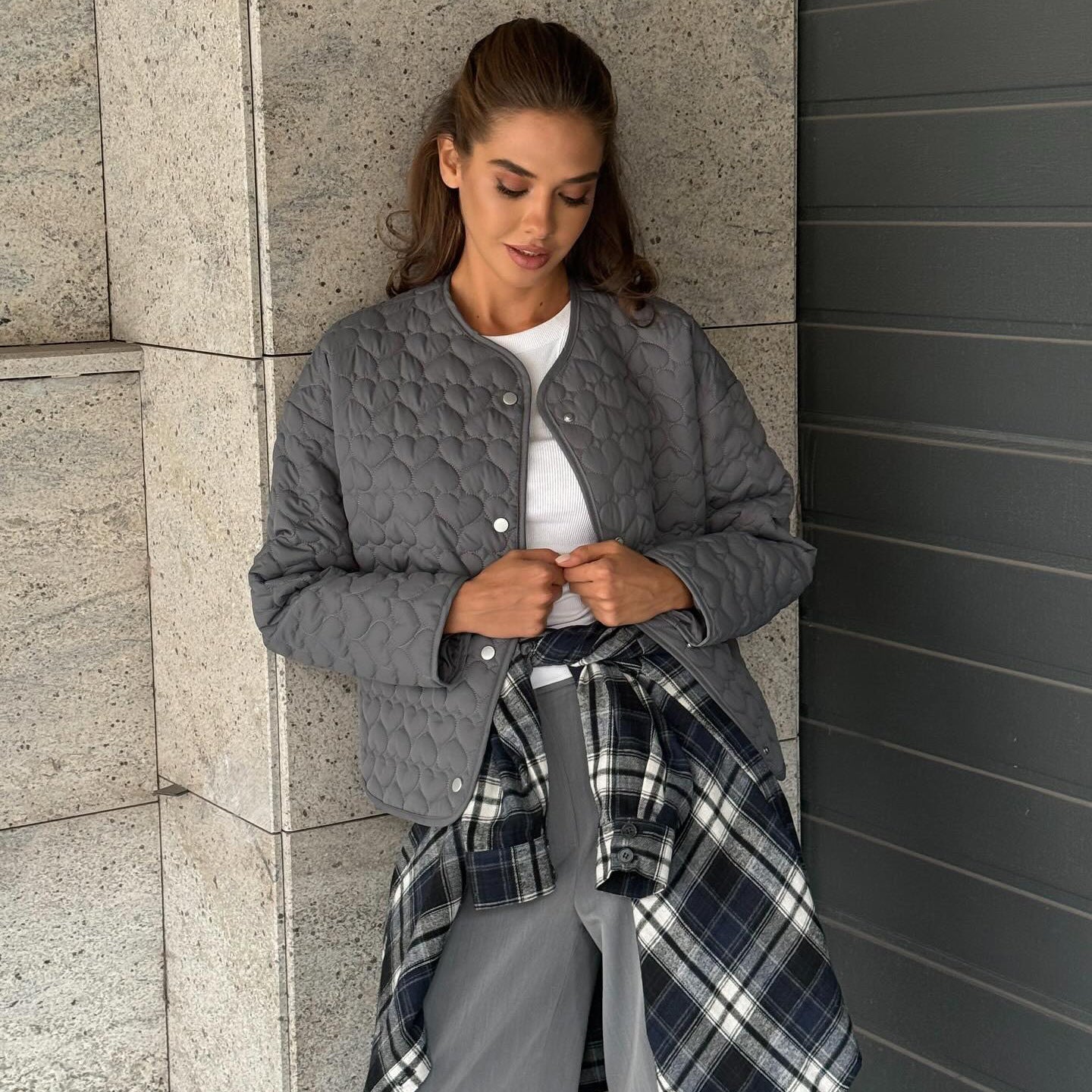 Women's quilted leisure jacket with button closure and modern details NOVAE