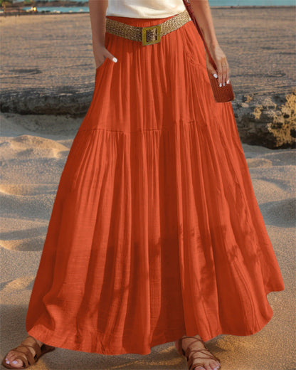 Women's wide-flared maxi skirt with elegant pleats and practical pockets NOVAE