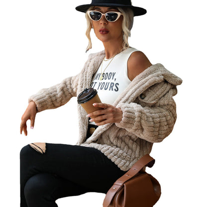 Women's plush jacket with textured fleece and modern button details NOVAE