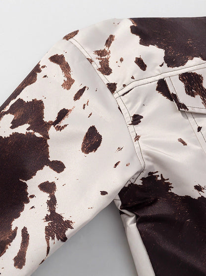 Women's casual denim jacket in a modern cow print design NOVAE