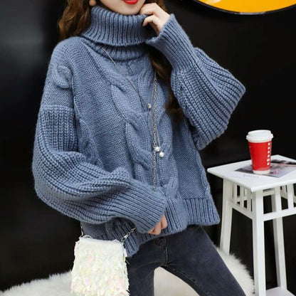 Women's chunky knit sweater with high roll neck and modern cable pattern NOVAE