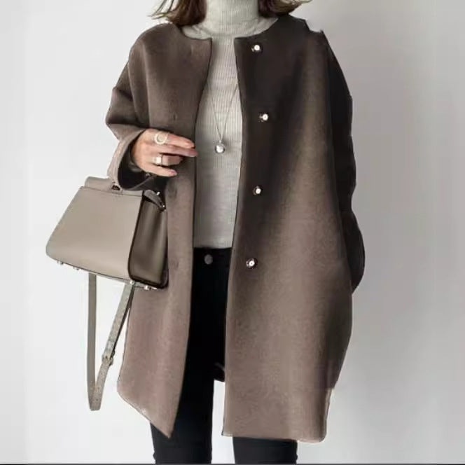 Women's Elegant Oversized Wool Coat with Double Button Closure and Side Pockets NOVAE