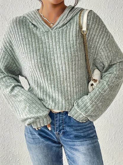 Women's casual hooded sweatshirt with structured rib design and wide sleeves NOVAE