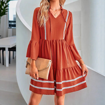 Women's casual dress with a wide cut and decorative ruffles NOVAE