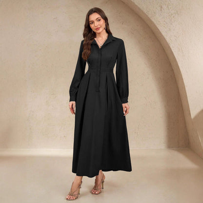 Women's Elegant Shirt Dress with Swinging Skirt and Practical Pockets NOVAE