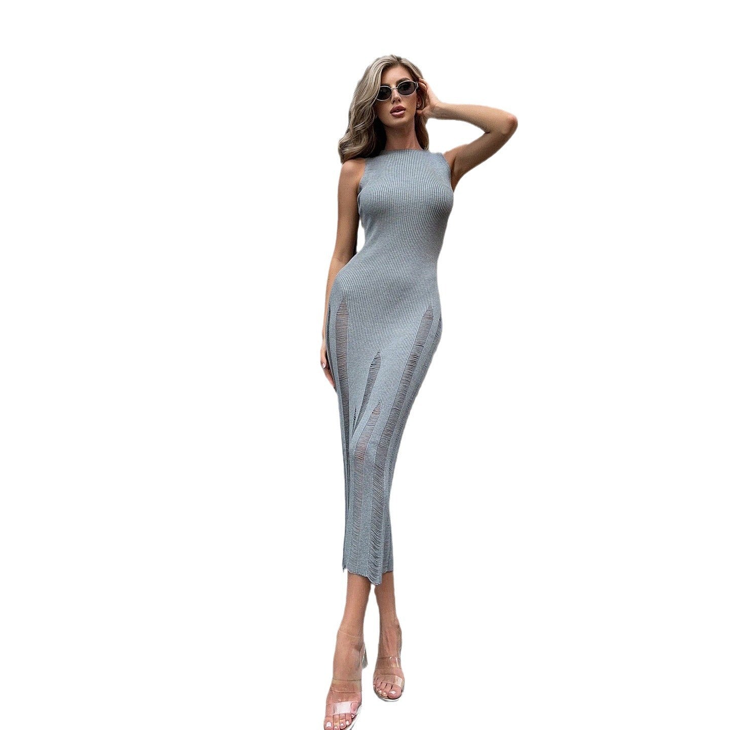 Women's elegant knit dress with sophisticated slit design NOVAE