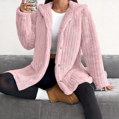 Women's Cozy Hooded Jacket with Button Details NOVAE