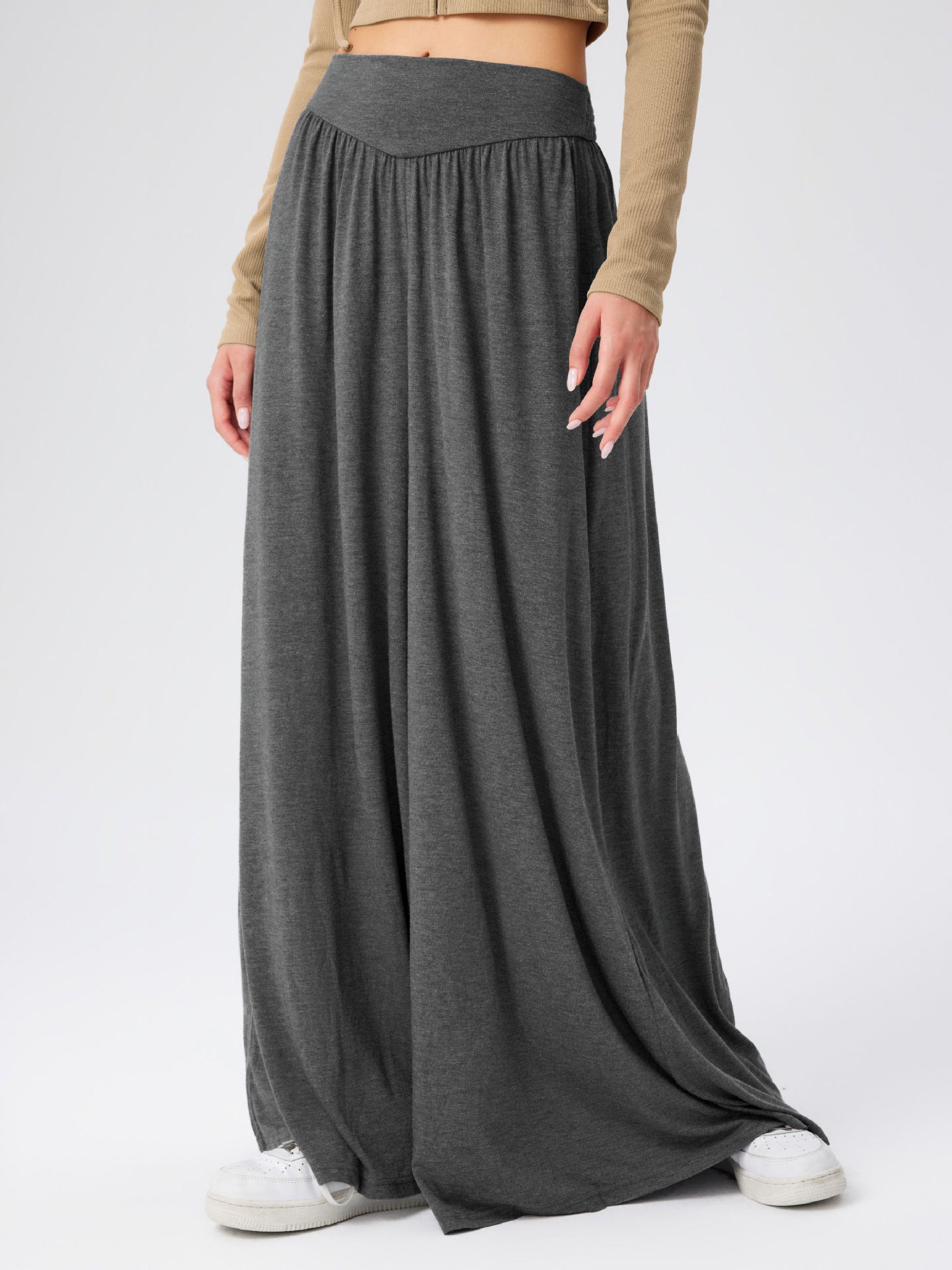 Women's wide-leg jersey trousers with a high waist NOVAE
