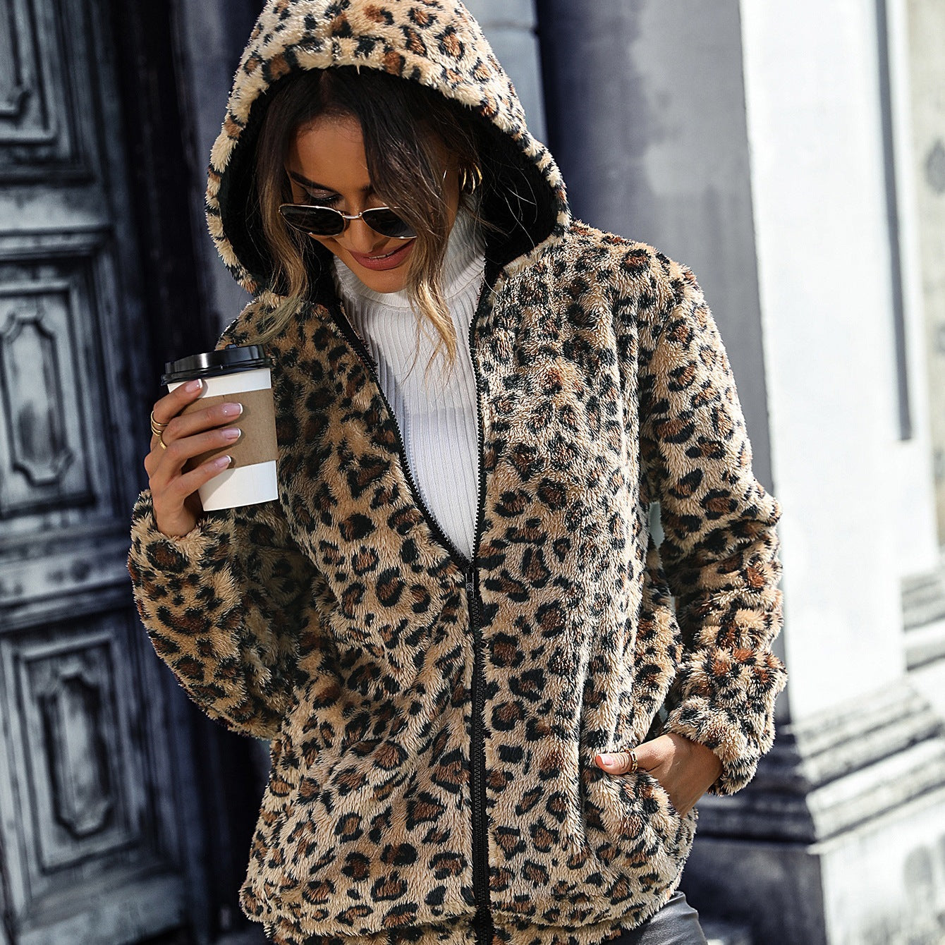 Women's Urban Cozy Jacket with Leopard Print NOVAE