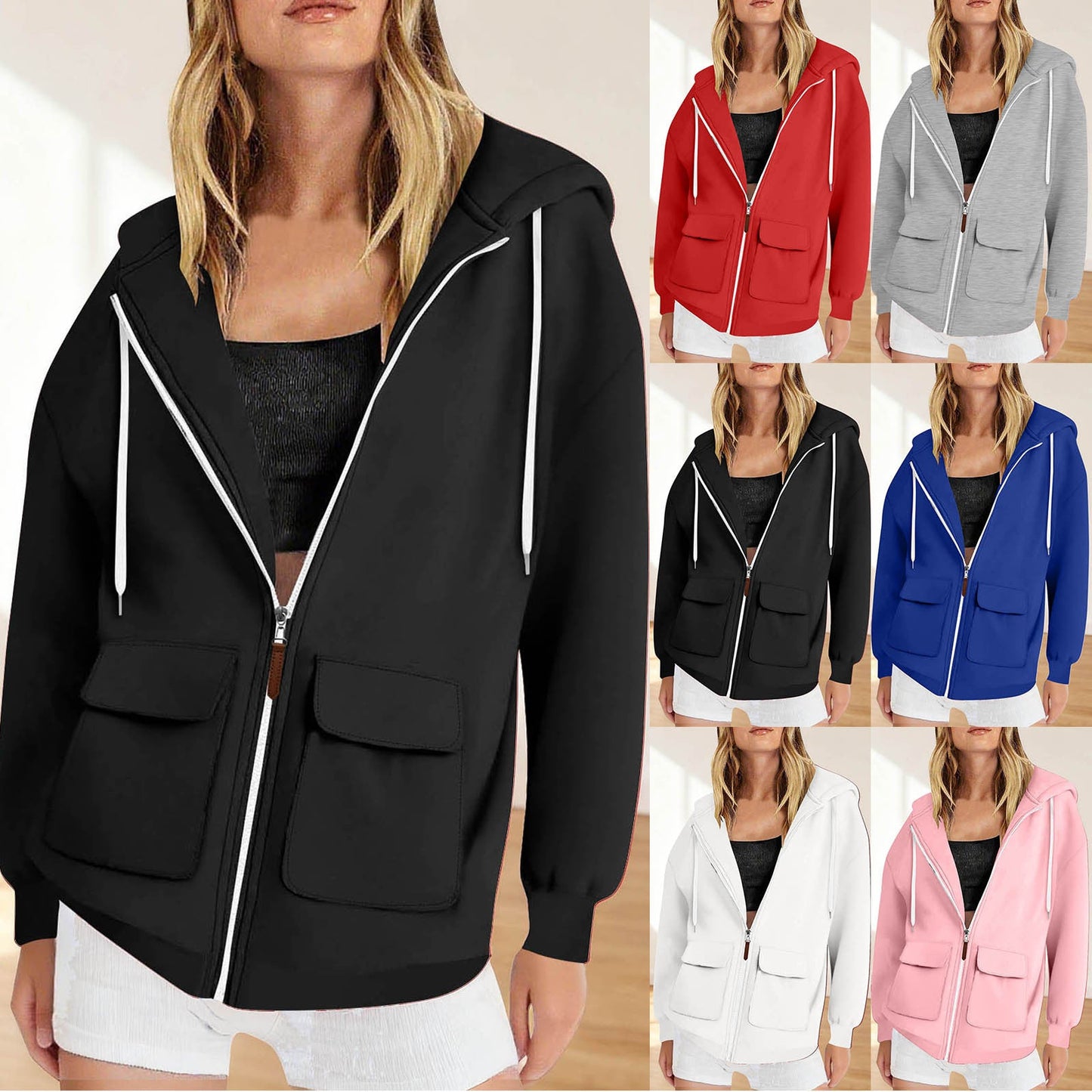 Women's casual hooded jacket with large pockets NOVAE