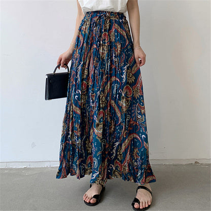 Women's maxi skirt with floral paisley patterns and elastic waistband NOVAE