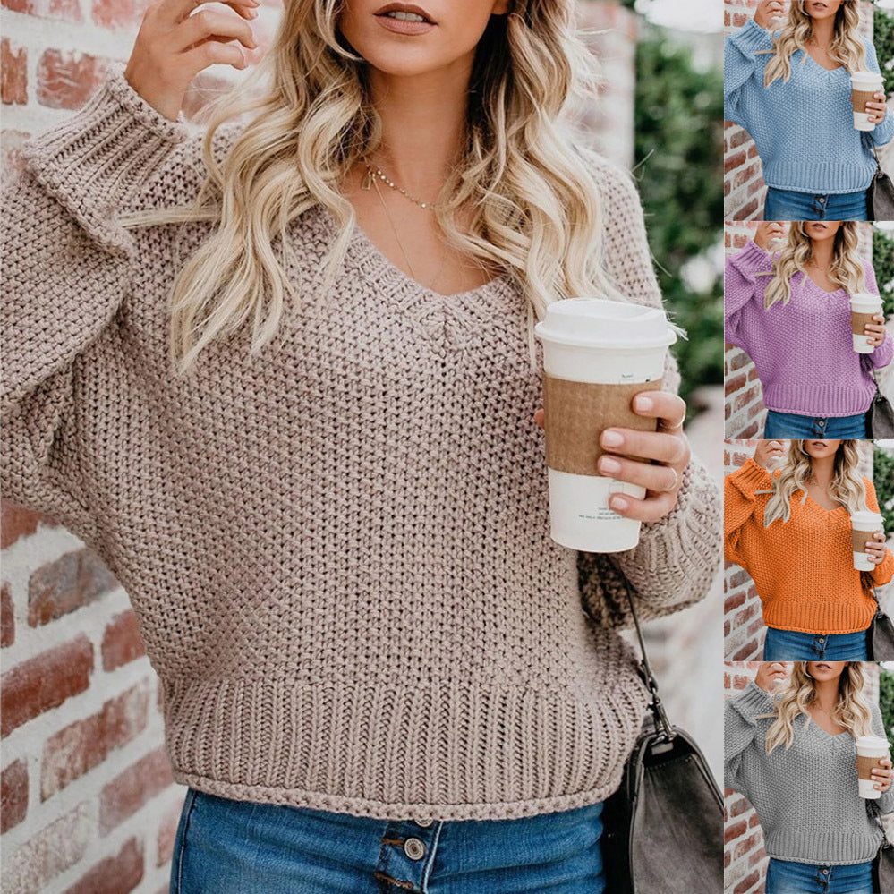 Women's lounge sweater with a relaxed fit and deep V-neck NOVAE