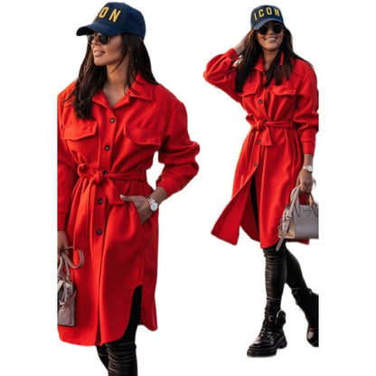 Women's Oversized Shirt Dress with Fashionable Belt and Pockets NOVAE