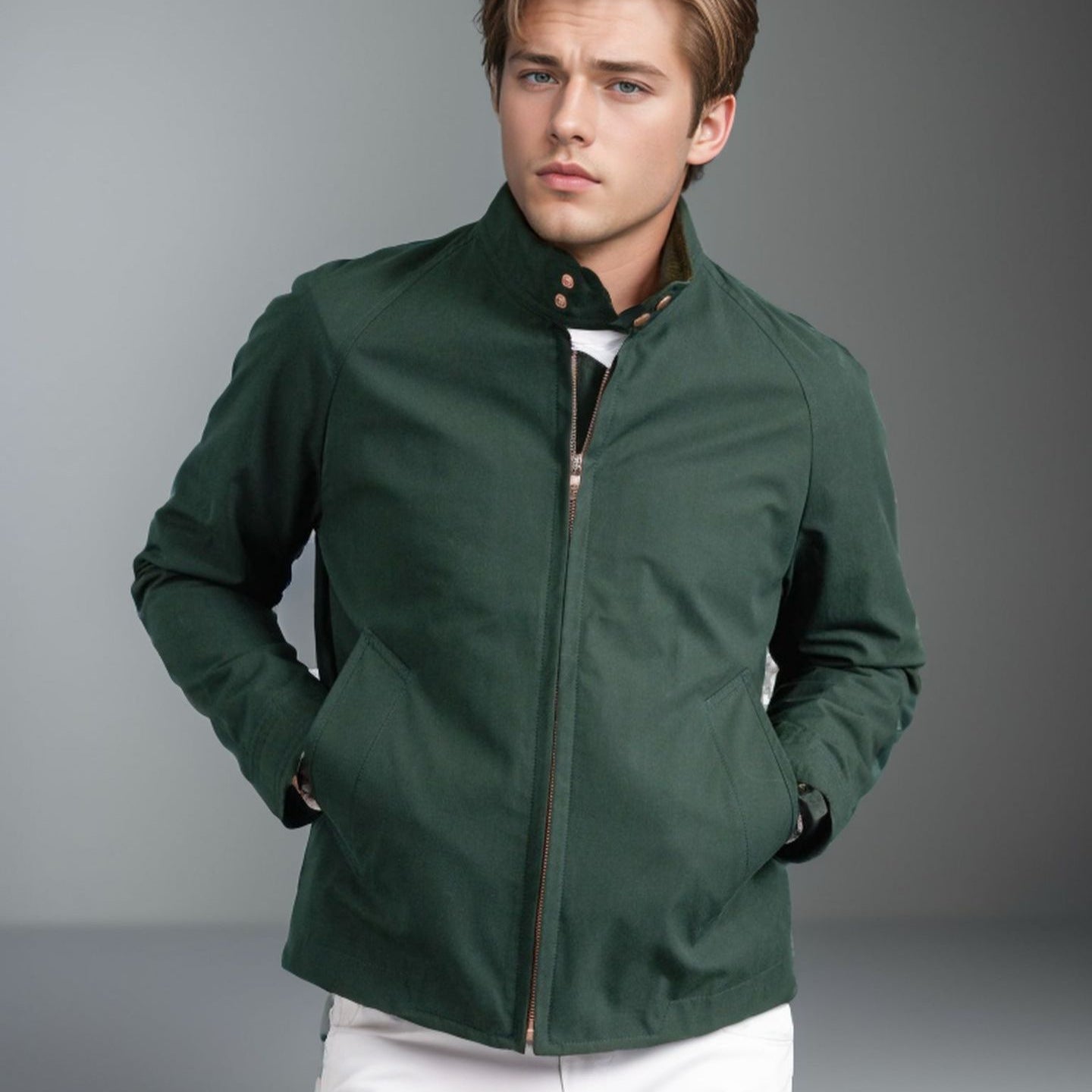 Men's modern bomber jacket with innovative stand-up collar NOVAE