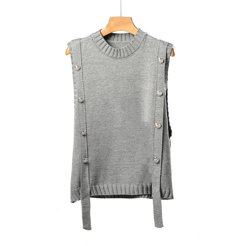 Women's knitted vest with button closures and side ties NOVAE