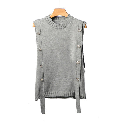 Women's knitted vest with button closures and side ties NOVAE