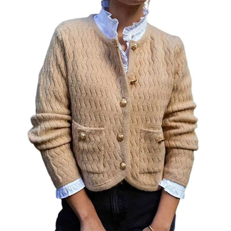 Women's cardigan with structured check pattern and decorative buttons NOVAE