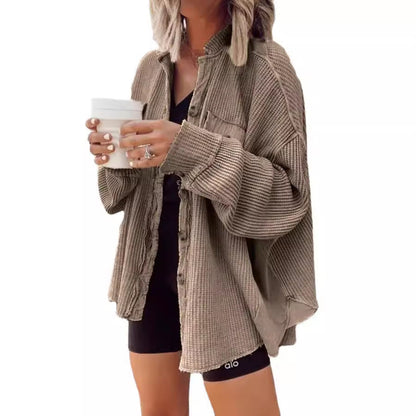 Women's Oversized Waffle Textured Shirt Jacket NOVAE
