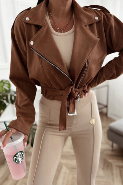 Women's biker jacket made of high-quality imitation suede with a tailored cut and side zippers NOVAE