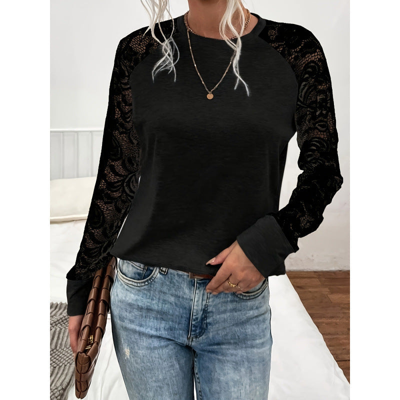 Women's long-sleeved shirt with lace sleeves and a relaxed fit NOVAE