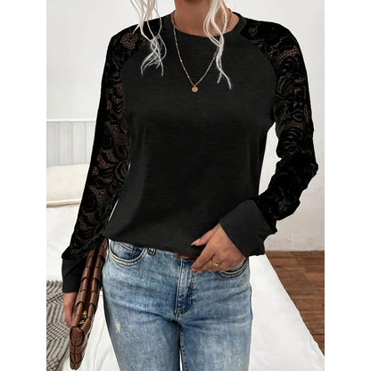 Women's long-sleeved shirt with lace sleeves and a relaxed fit NOVAE