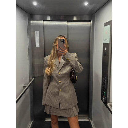 Women's Elegant Check Blazer Jacket with Textured Design NOVAE