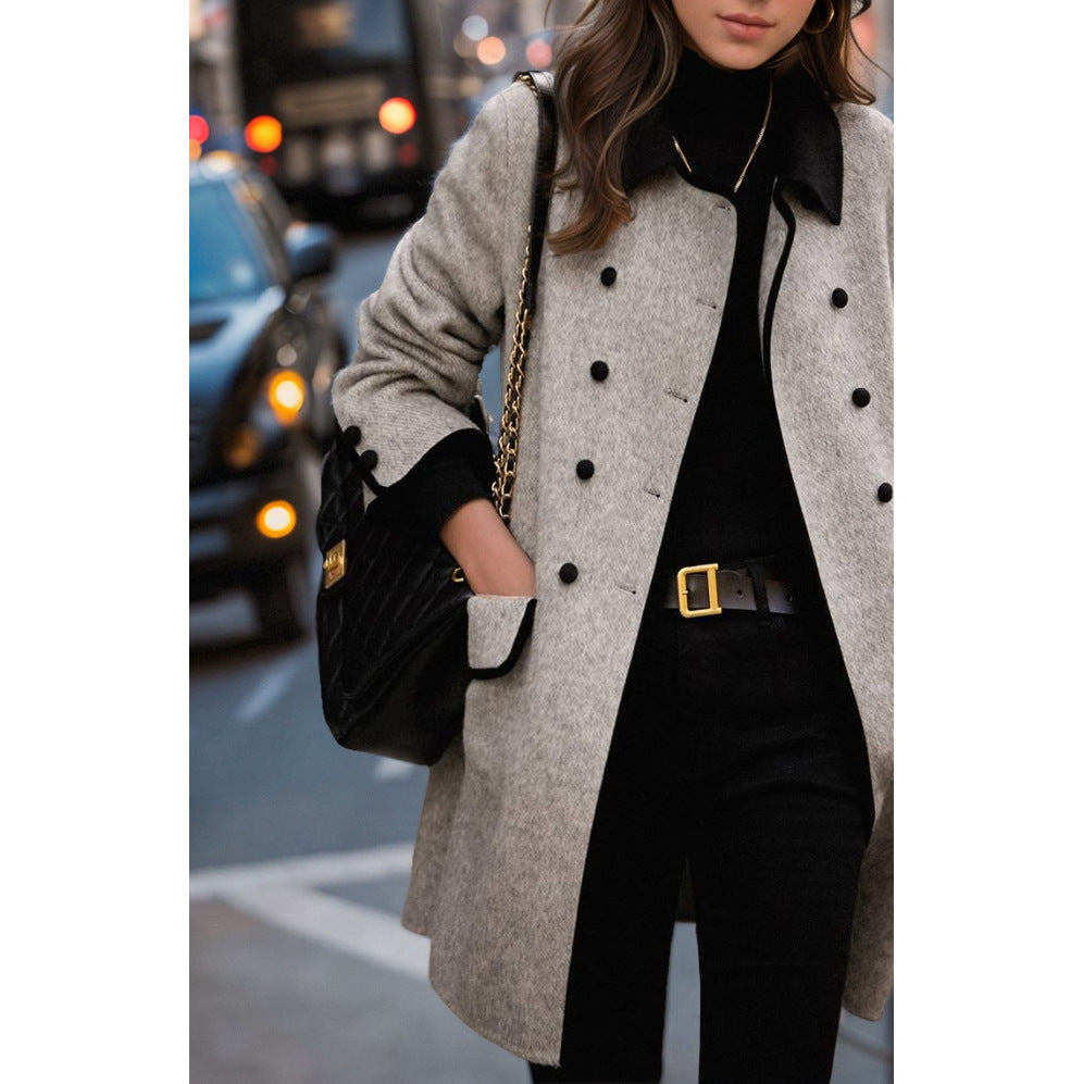 Women's elegant wool coat in a classic cut with contrasting collar NOVAE