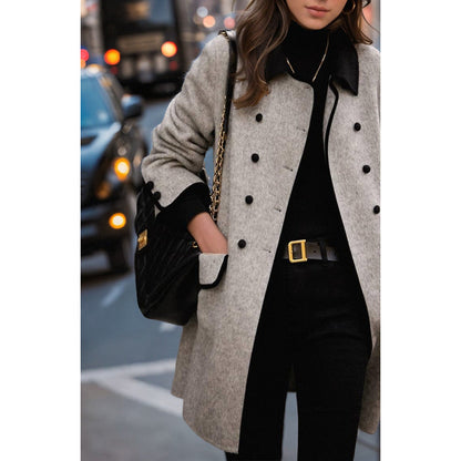 Women's elegant wool coat in a classic cut with contrasting collar NOVAE