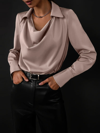 Women's elegant blouse with a flowing neckline and long sleeves NOVAE