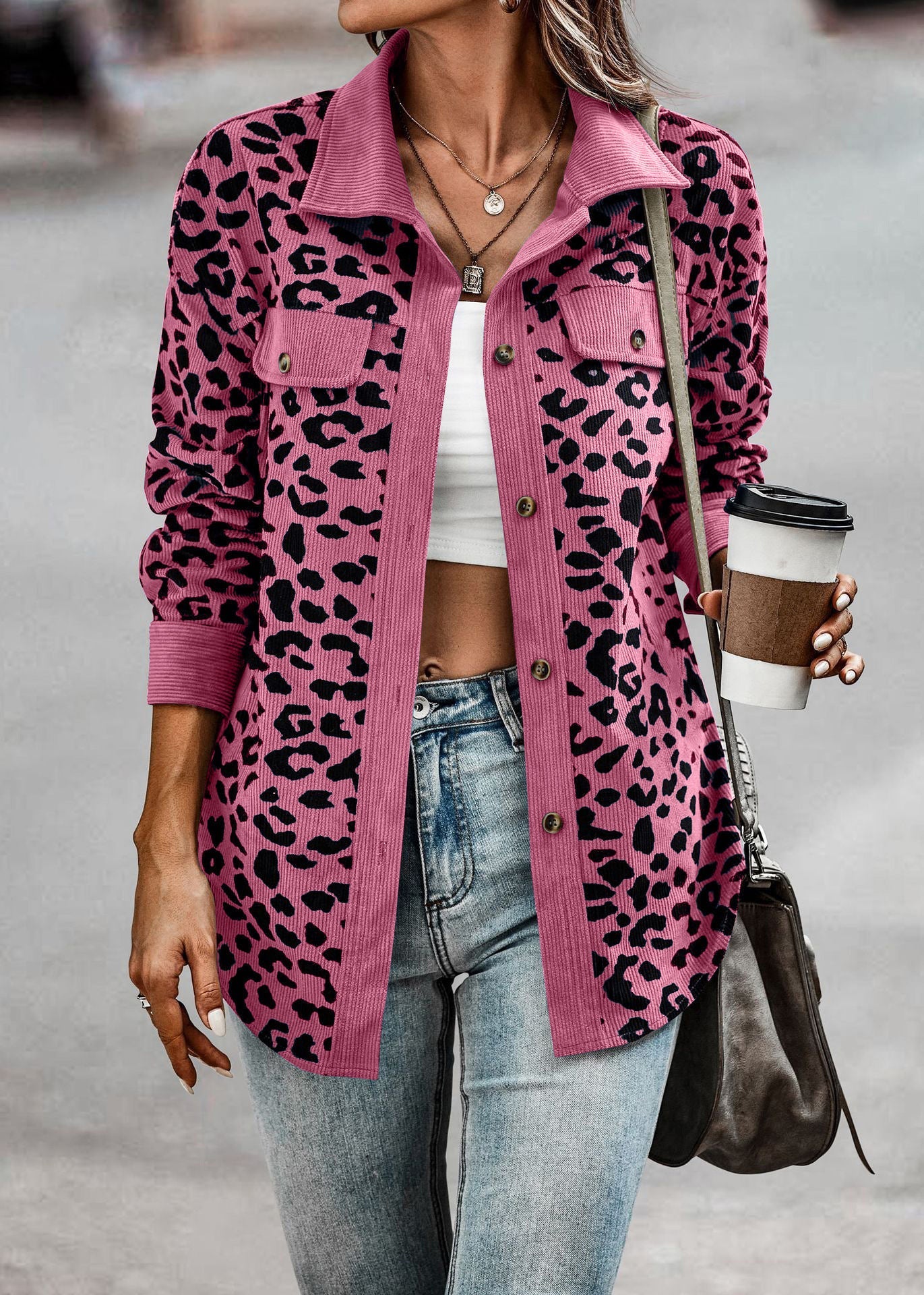 Women's Oversized Leopard Print Shirt Jacket NOVAE