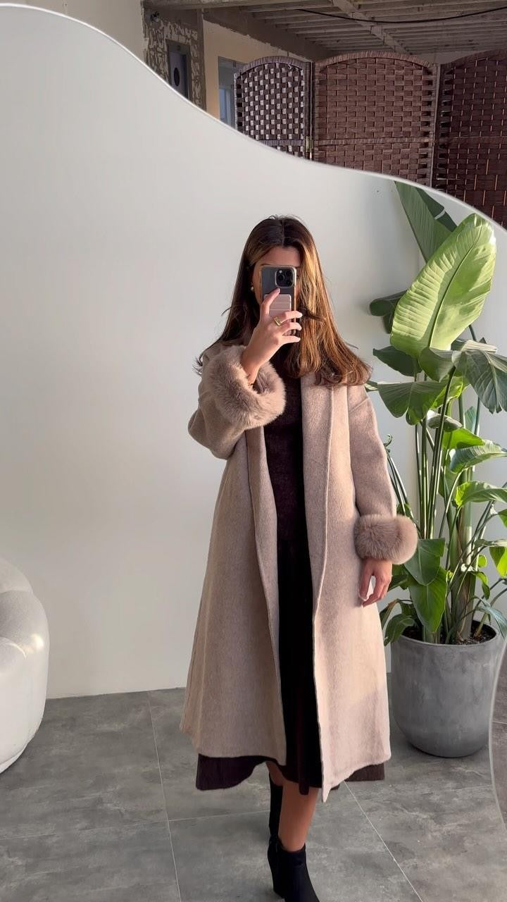Women's Elegant Long Jacket with Detachable Fox Sleeves NOVAE