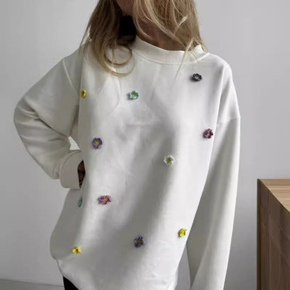 Women's comfortable sweatshirt with colorful floral appliqués NOVAE