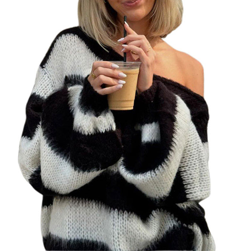 Women's Oversized Knit Sweater with Wide Stripes NOVAE