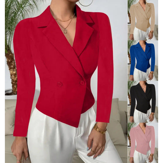 Women's Elegant Blazer Jacket with Double Button Front and Curved Hem NOVAE