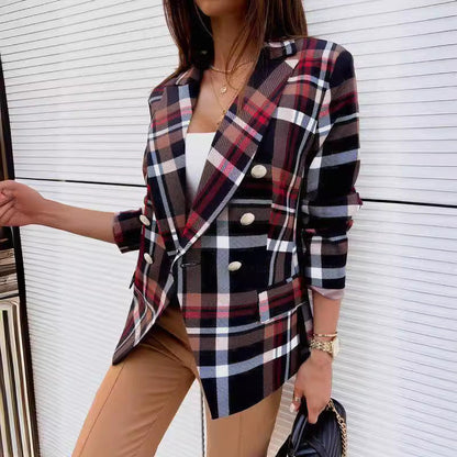 Women's checked blazer with double button placket and chic cut NOVAE