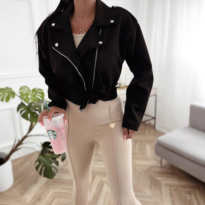 Women's biker jacket made of high-quality imitation suede with a tailored cut and side zippers NOVAE