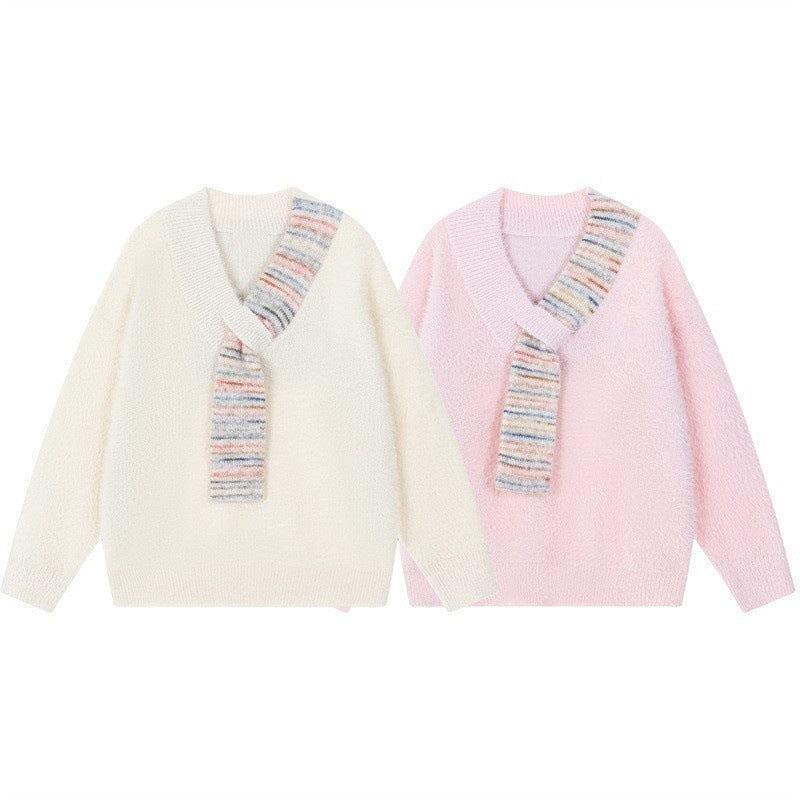 Women's Cozy Sweater with Innovative Scarf Detail NOVAE