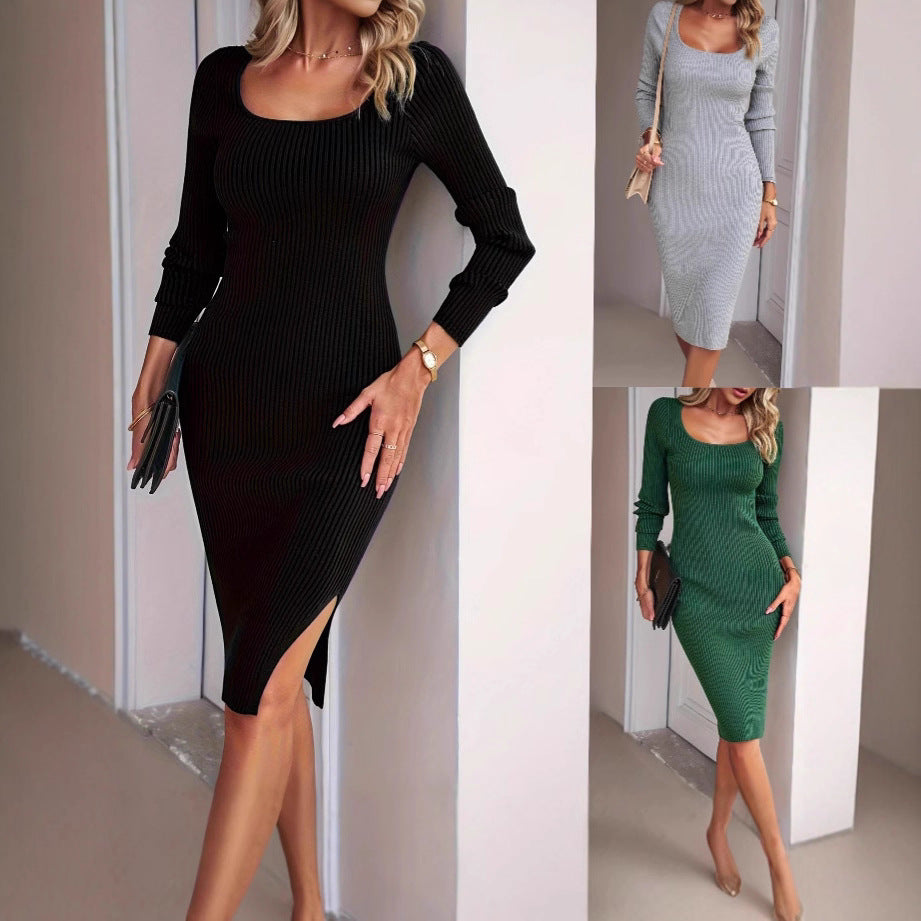 Women's fitted ribbed dress with long sleeves NOVAE