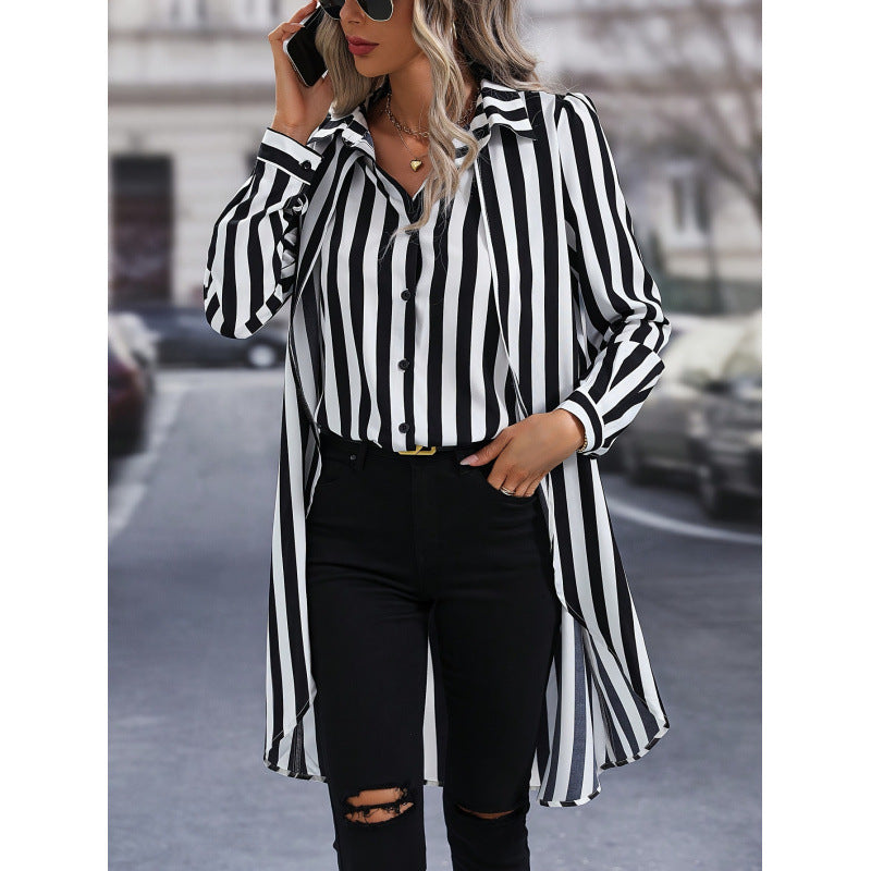 Women's long-sleeved shirt blouse in a modern striped look with an asymmetrical cut NOVAE