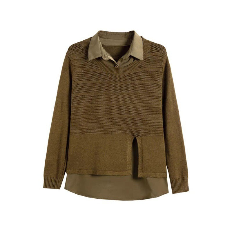 Women's knit sweater with layered design and harmonious texture NOVAE