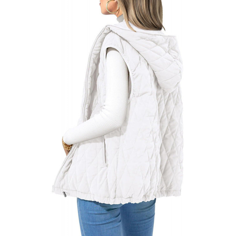 Women's quilted vest with hood and side zip pockets NOVAE