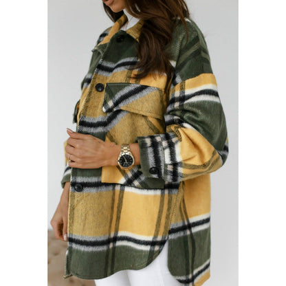 Women's Oversized Flannel Jacket with Check Pattern and Pockets NOVAE