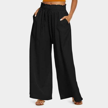 Women's wide-leg leisure trousers with elasticated waistband and practical pockets NOVAE
