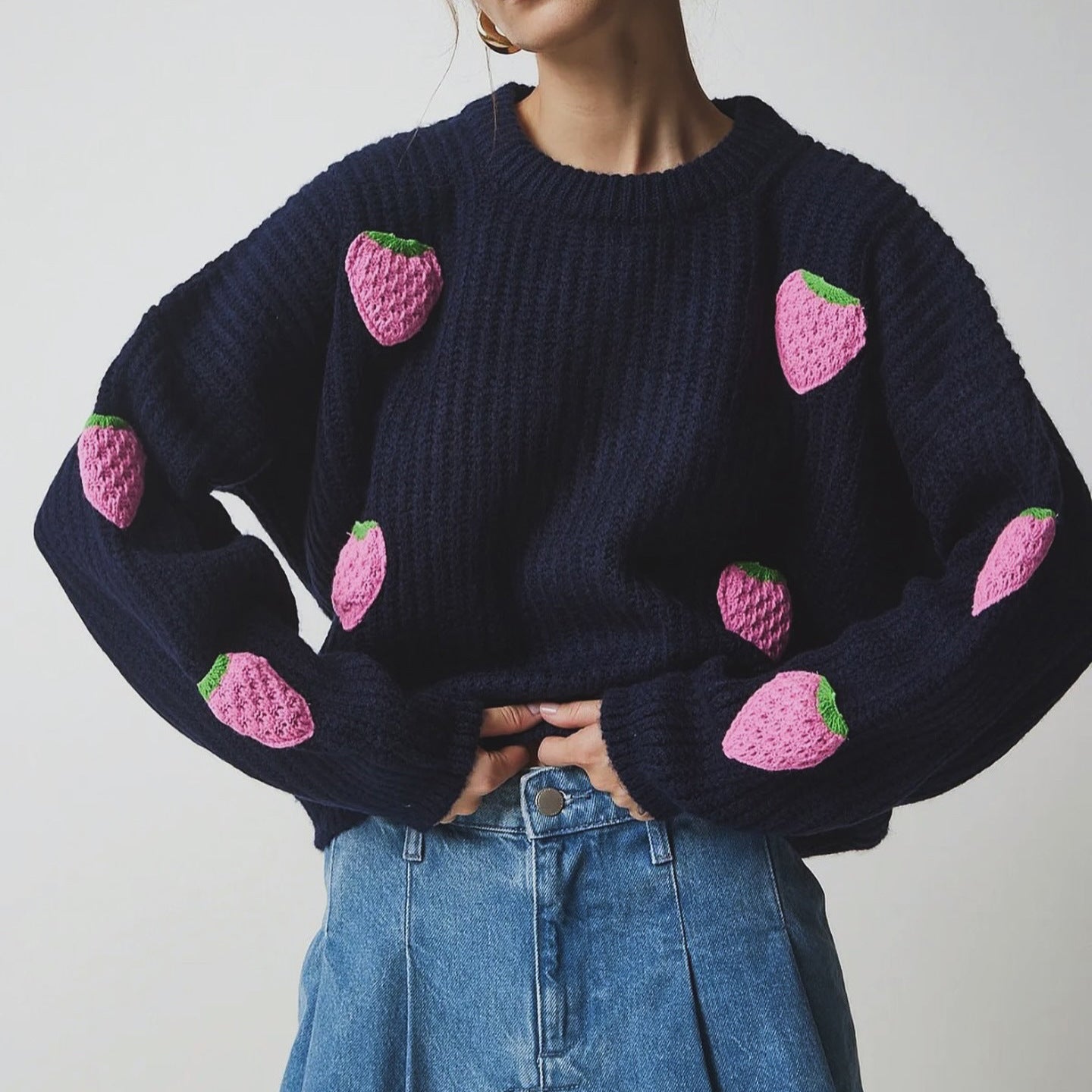 Women's knit sweater with unique strawberry design and comfortable cut NOVAE